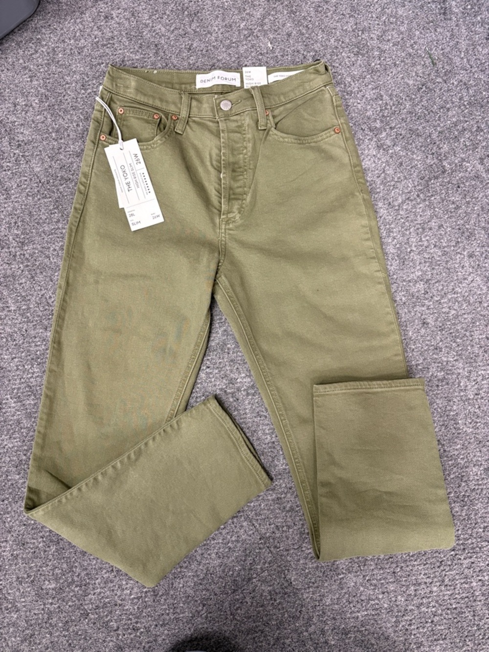 Denim Forum Olive Green High-Rise Straight Jeans